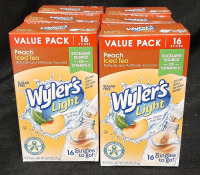 6 New Packs of Wyler's Light Peach Iced Tea Powder Singles Sticks | 27.1g Each, Best Before December 2027