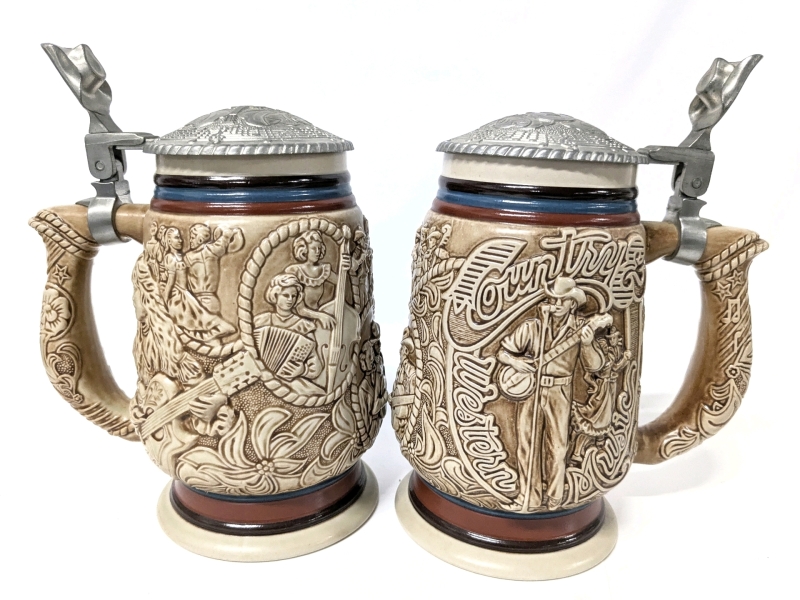 2 Vintage AVON Country Western Music Beer Steins - 8.5" Tall, No Chips or Cracks