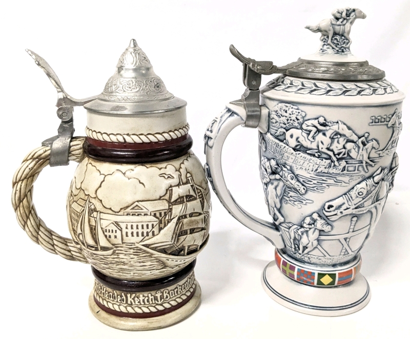 2 Vintage AVON Beer Steins: Schooners and Ships & Winner's Circle - Up to 8.5" Tall, No Chips or Cracks