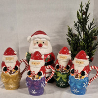 Fantastic Santa Cookie Jar 12.5" and Santa Mugs 9" with Decorative Tree 18.5" Tall