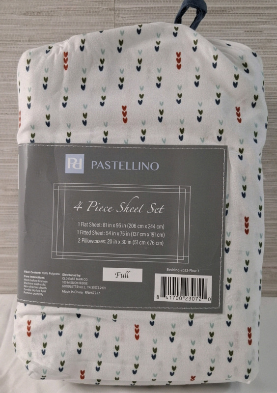 New Pastellino Full 4 Pieces Sheet Set| Includes- 1 Flat Sheet, 1 Fitted Sheet & 2 pillowcases| See Photos for Measurements