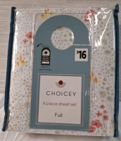 New Choicey Full 4 Pieces Sheet Set| Includes- 1 Flat Sheet, 1 Fitted Sheet & 2 pillowcases| See Photos for Measurements
