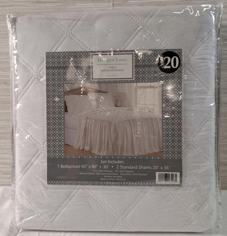 New Harper Lane 3 Piece Queen Ruffled Bedspread Set | Includes- 1 Bedspread & 2 Shams | See Photos for Measurements
