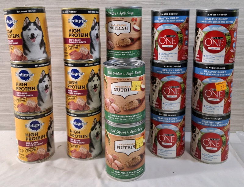 17 New Assorted Dog Food Cans | Brands- Pedigree, Rachel Ray & Purina | Net WT 375g | Earliest Best Before- Feb 2026