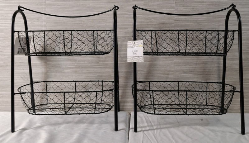 2 New Metal Two-Tier Trays for Decoration | Height- 16" approx.