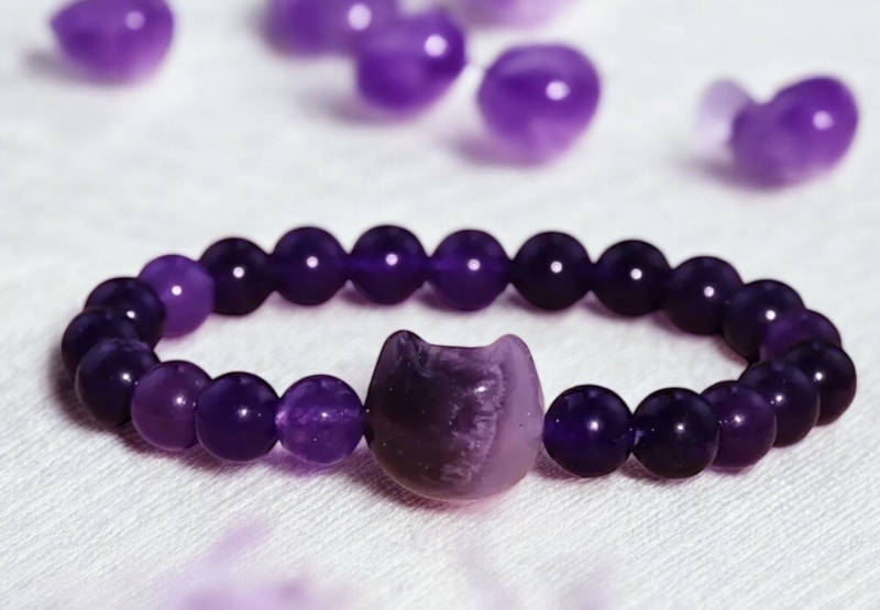 Natural Amethyst Quartz Bead Stone Bracelet Flex