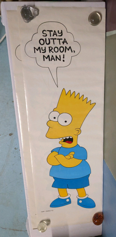 2 Vintage Bart Simpson "Stay Out" Door Posters 21x63 Inches