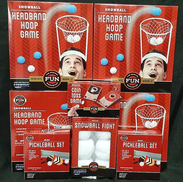 Large Lot of Indoor Games | Includes 4 Headband Hoop Games (10" Tall, 9" Wide), 2 Mini Pickleball Sets (6" Tall, 5" Wide), Coin Toss Game (4" Tall, 6" Wide) & Snowball Fight Game (7&frac12;" Tall, 5&frac12;" Wide)