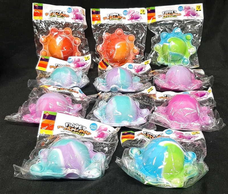11 New Fidget Push-Pop Octopus Toys (Toys are About 3" Tall and 5" in Diameter)