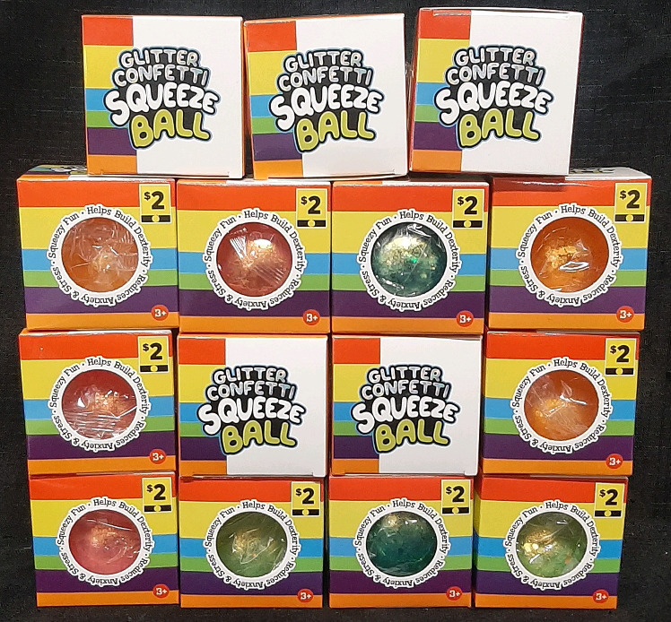 15 New Glitter Confetti Squeeze Balls | Boxes are 3" Tall & Wide