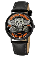 New Highway 66 Memorial Bike Quartz Watch PU Leather Strap Vintage Style Sports Style Round Dial Battery Powered Tag intact