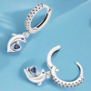 925 Sterling Silver Dolphin Drop Earrings Pierced Blue Stone Stamped Appropriately 1.11 inch - 2