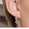 925 Sterling Silver Dolphin Drop Earrings Pierced Blue Stone Stamped Appropriately 1.11 inch - 3