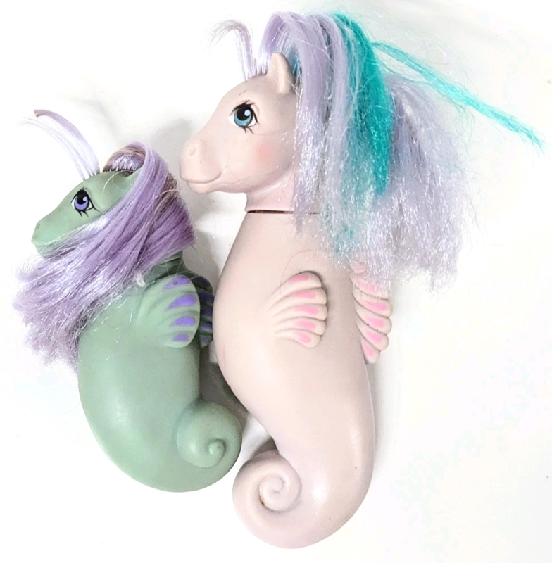 2 Vintage 1980s G1 MY LITTLE PONY Sea Pony Toys : Sea Breeze & Baby Splasher - 4" - 6" Long