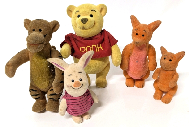 WOW! 5 Vintage SEARS Flocked Jointed Disney's Winnie the Pooh Toys : Pooh, Piglet, Tigger, Kanga & Roo - Up to 5.5" Tall