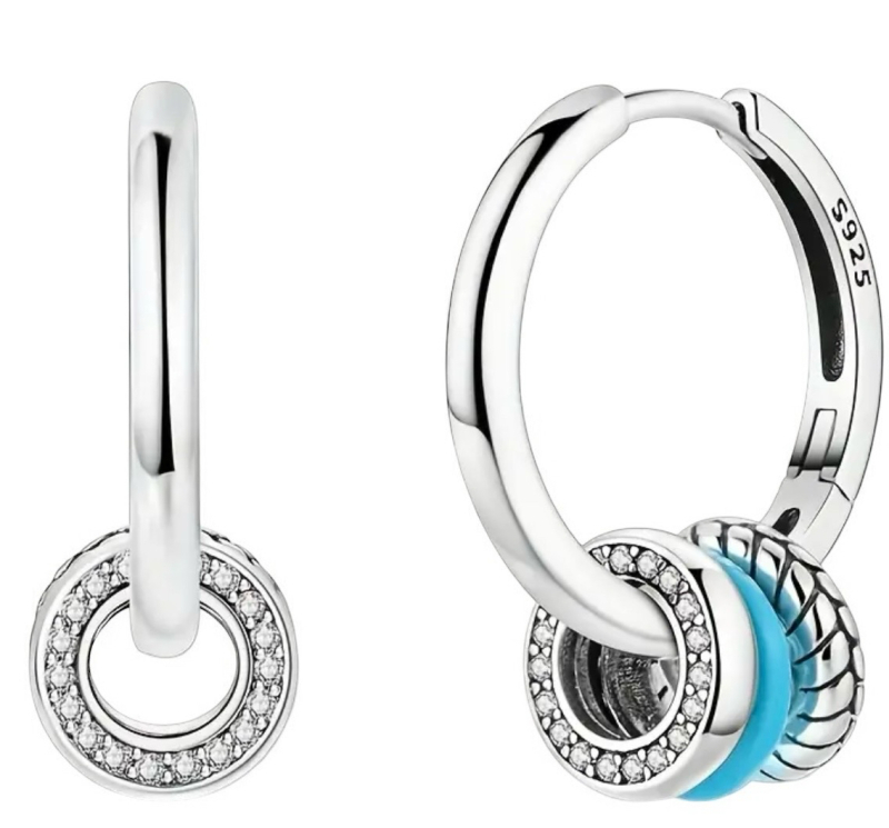 925 Sterling Silver Three-Circle Combination Earrings Hoop Earrings Approximately .8 inch Wear as Classic Hoops or add on The 3 Charms