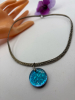 925 Sterling Silver Dichroic Blue Pendant on Wide Hammered Hard Wire Necklace Pendant 1.25 In with bale Chain Hook Over Clasp Approximately 16 Inch - 4