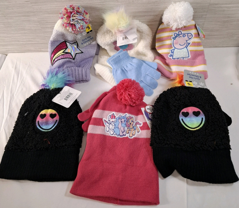 6 New Girls' Hat & Gloves Sets