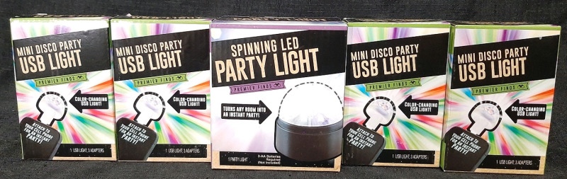 5 New in Box LED Lights | 4 Mini Disco Party USB Lights & Spinning LED Party Light