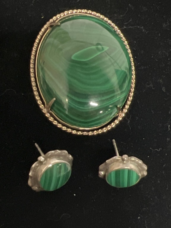 Stunning Large Malachite Brooch Pendant Earrings