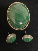 Stunning Large Malachite Brooch Pendant Earrings