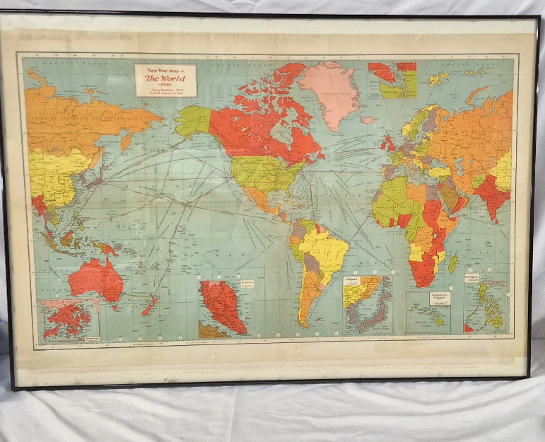 Framed World Map "New War Map of The World 1942" - 35.75" by 25.25"