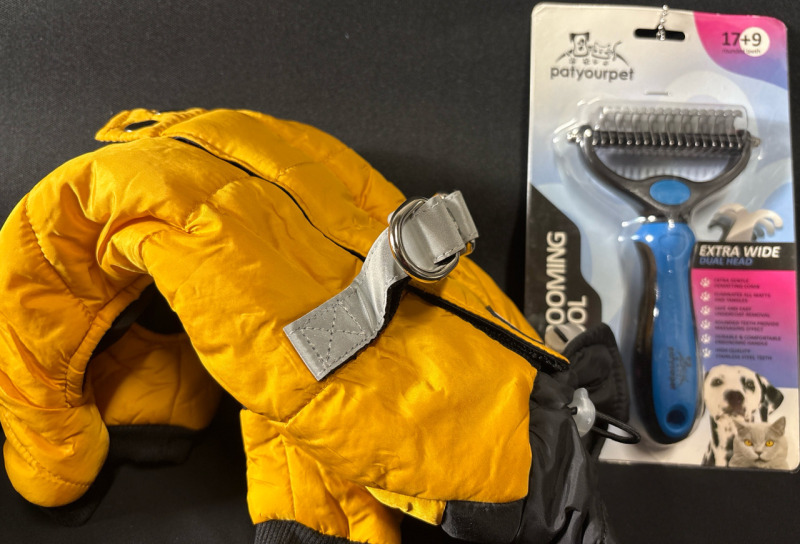 2 New Dog Essential lot| Duomm Dog winter Clothes (size small) & Pet Grooming Tool.