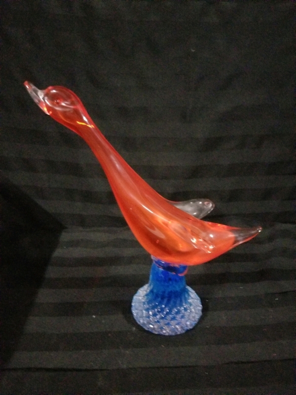 Mid Century Modern ORANGE GLASS GOOSE