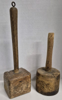 2 Vintage Wooden Mallets - 11.5" & 15.75" Tall