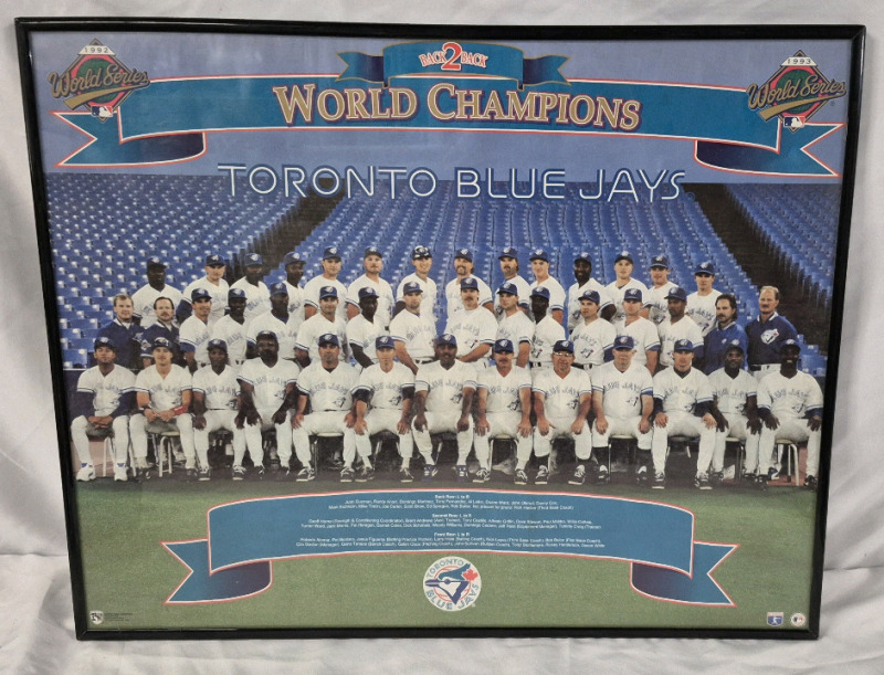 Vintage 1992-93 TORONTO BLUE JAYS WORLD CHAMPIONS Framed Picture 20 by 16"