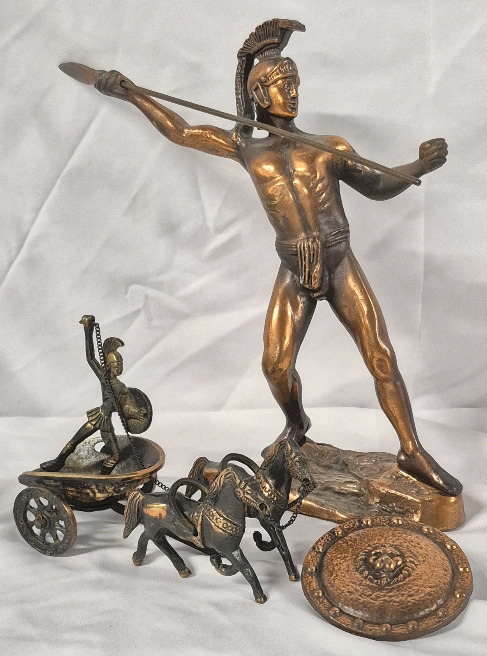 Vintage Greco Roman Metal Sculptures- Tallest 11.25"