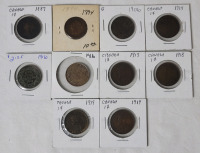 1887 - 1919 Canadian Large One Cent Pennies , 10 Coins . 1887 , 1894 , 1906 , 1914 , 1916 &times;2 , 1917 , 1918 & 1919 &times;2 .