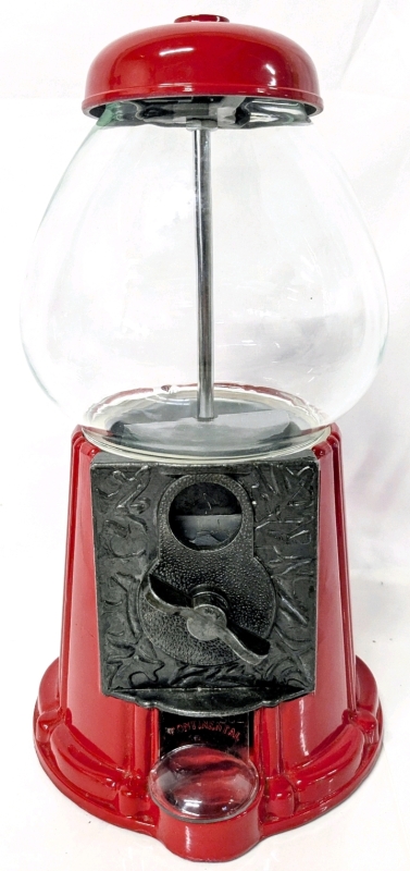 CONTINENTAL Canada Red Metal Carousel Gumball Machine With Glass Globe - 11" Tall