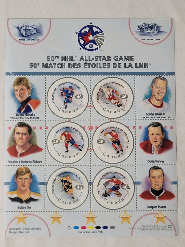 2000 Canada Post 50th NHL Hockey All-Star Game Stamp Sheet .