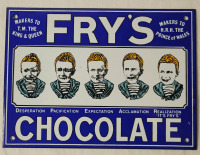 FRY'S Chocolate Enamel Sign . Measures 10"&times;7 1/4"