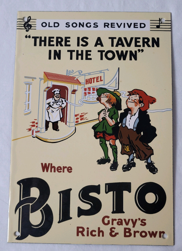Bisto Gravy's Rich & Brown Enamel Sign . Measures 7"&times;10 1/4"