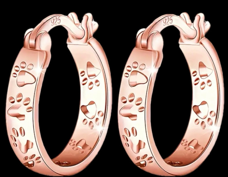 925 Sterling Silver Cat Paw Earrings Elegant & Simple Approximately .75 Inch hoops
