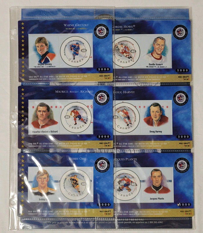 2000 Canada Post 50th NHL Hockey All-Star Game Stamp Card Set .