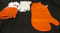 3 New Pairs of Different Work Gloves | Artting Safety Gloves (14" Long, 4" Wide), Ridgid Safety Gloves (10&frac12;" Long, 5" Wide) & DryPro Orange Waterproof Half Arm Inflatable Cast Cover (21" Long, 9" Wide)