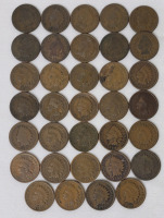 1890 - 1899 USA Indian Head One Cent Pennies , 34 Coins . 1890 &times;3 , 1891 &times;1 , 1892 &times;2 , 1893 &times;4 , 1895 &times;5 , 1896 &times;3 , 1897 &times;5 , 1898 &times;6 & 1899 &times;5