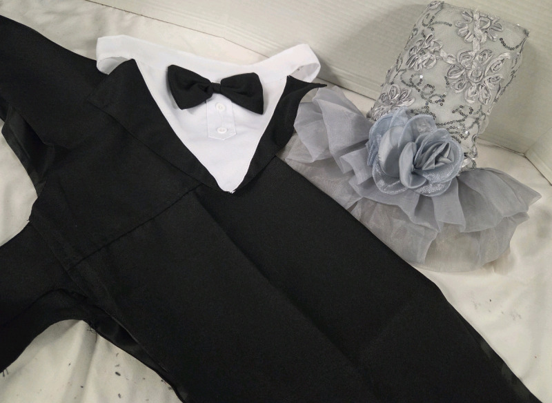 New | Dog Formal Wear | Dress Size M & Tuxedo Size XXL