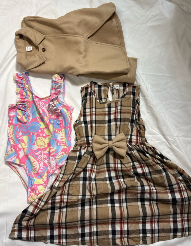 3 New 6Y Girls Clothing Lot includes: SwimSuit and Dress with Coat