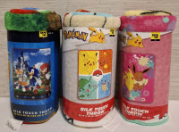 3 New Silk Touch Throws | Themes- Sega & Pokemon | Measurements- 40" X 50"