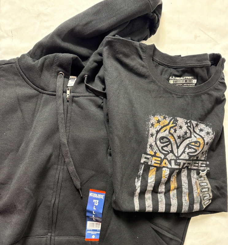 2 New Mens Large Clothing Lot includes: Mission Ridge Hoodie and RealTree T Shirt.