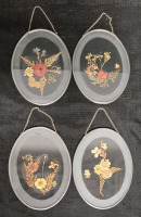 4 Vintage Lovely Dry Flower Glass Wall Art - 7" Long