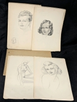 1940 & 1960 Sketchbooks with Portraits & Still Life Studies, Nudes + Landscape! 17 Pages with Drawings Total + Additional Blank Pages - 10" &times; 14"