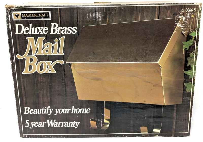 Vintage MASTER CRAFT Deluxe Brass Mailbox With Newspaper/Flyer Hook Backplate, Original Box & Instructions - 13.25" &times; 9.75" &times; 4.5" (Screws Not Included)