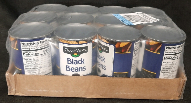 12 Pack of Clover Valley Black Beans | 425g Each, Best Before August 29th 2027