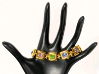 Vintage Signed Joan Rivers Bracelet with Brightly Coloured Glass Gems in Chunky Chain Closed Gallery Settings - 7.5" Long