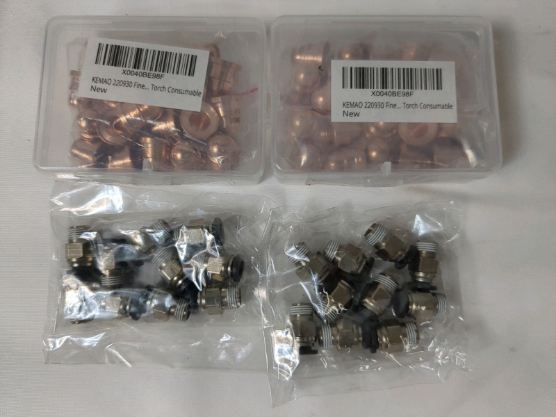 4 New Packages, 2 Packs Male Thread Straight Pneumatic Push-in Quick Connectors; 2 Packs Copper Plasma Cutting Torch Electrode Nozzles